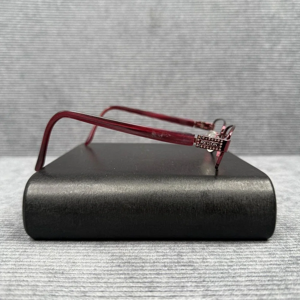 Revlon Burgundy Rectangular Eyeglass Frames Crystal Logo Accents Wine Red Metal